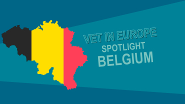 Text on green background with the map of Belgium, VET in Europe, spotlight Belgium