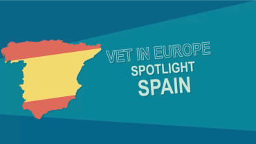Visual with map of Spain and text Vocational education and training. Spotlight on Spain