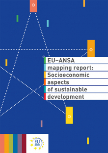 the cover consists of a dark blue background colour, a white dotted start in the middle with colourful spots on the edges of the start and the logo of the EU agencies network at the left bottom in a white square background 